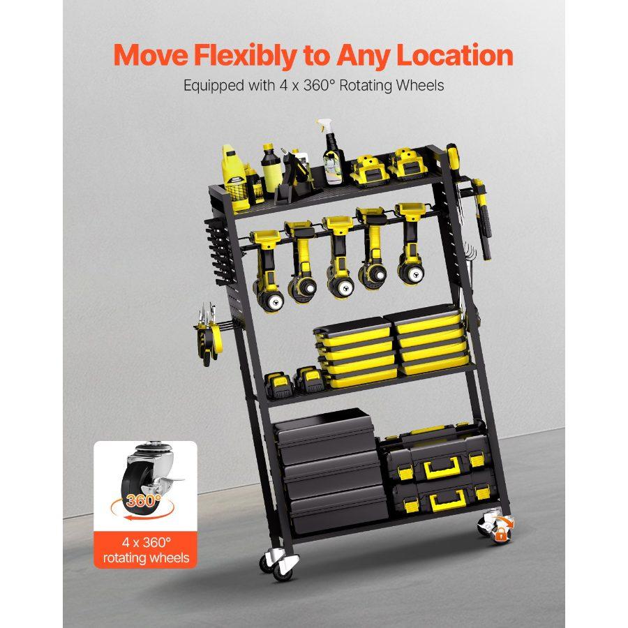VEVOR 4-tier Tool Organizer Cart, 150 lbs Load Capacity, Floor Stand Rolling Drill Holder and Stability Storage Rack, Heavy Duty Garage Floor Rolling Storage Cart for Workshop, Garage, Black VEVOR 4-tier Tool Organizer Cart, 150 lbs Load Capacity, Floor Stand Rolling Drill Holder and Stability Storage Rack, Heavy Duty Garage Floor Rolling Storage Cart for Workshop, Garage, Black