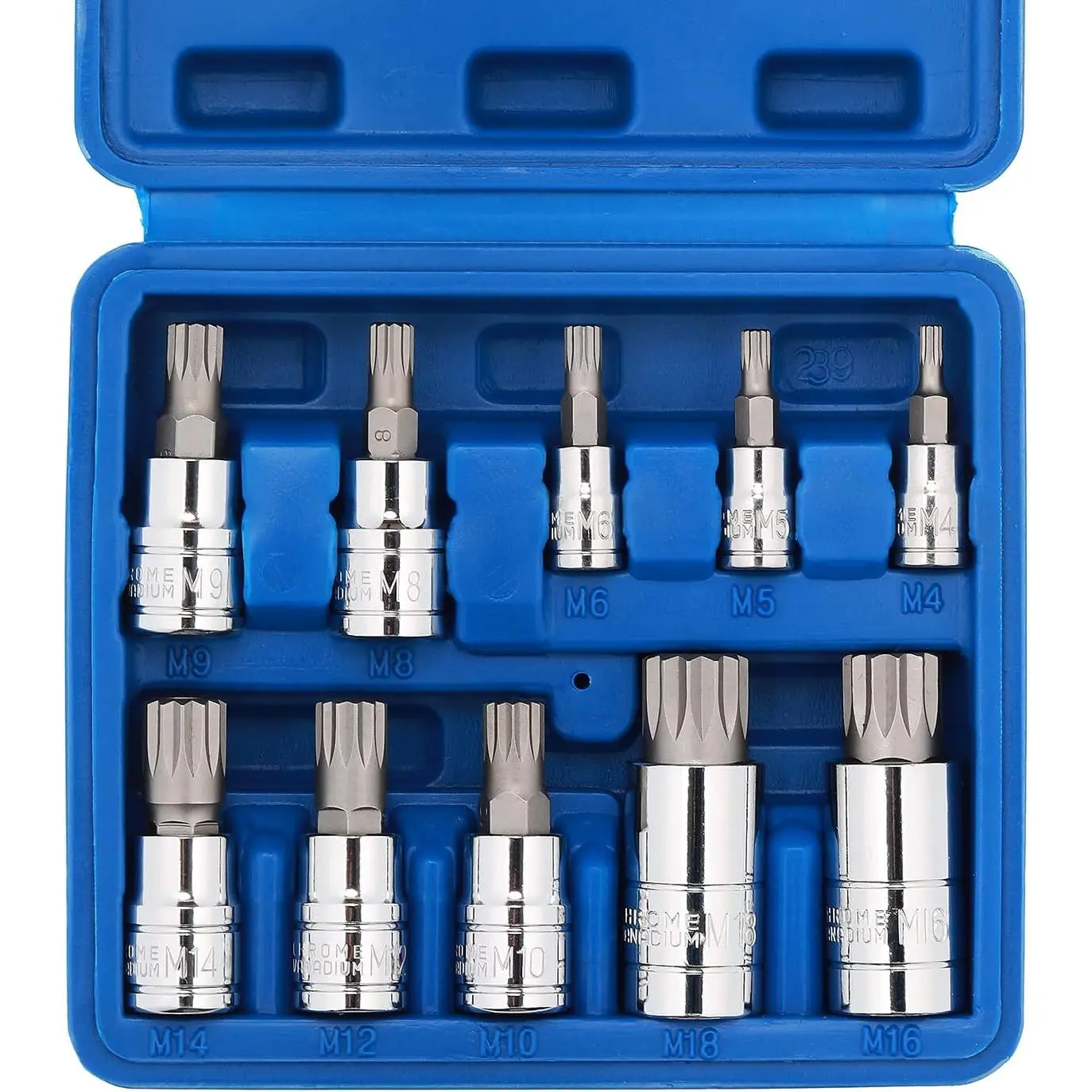 10PCS 1/4-Inch, 3/8-Inch & 1/2-Inch Drive XZN Triple Square Spline Bit Set, M4-M18, 12 Point Tamper, Cr-V and S2 Bits