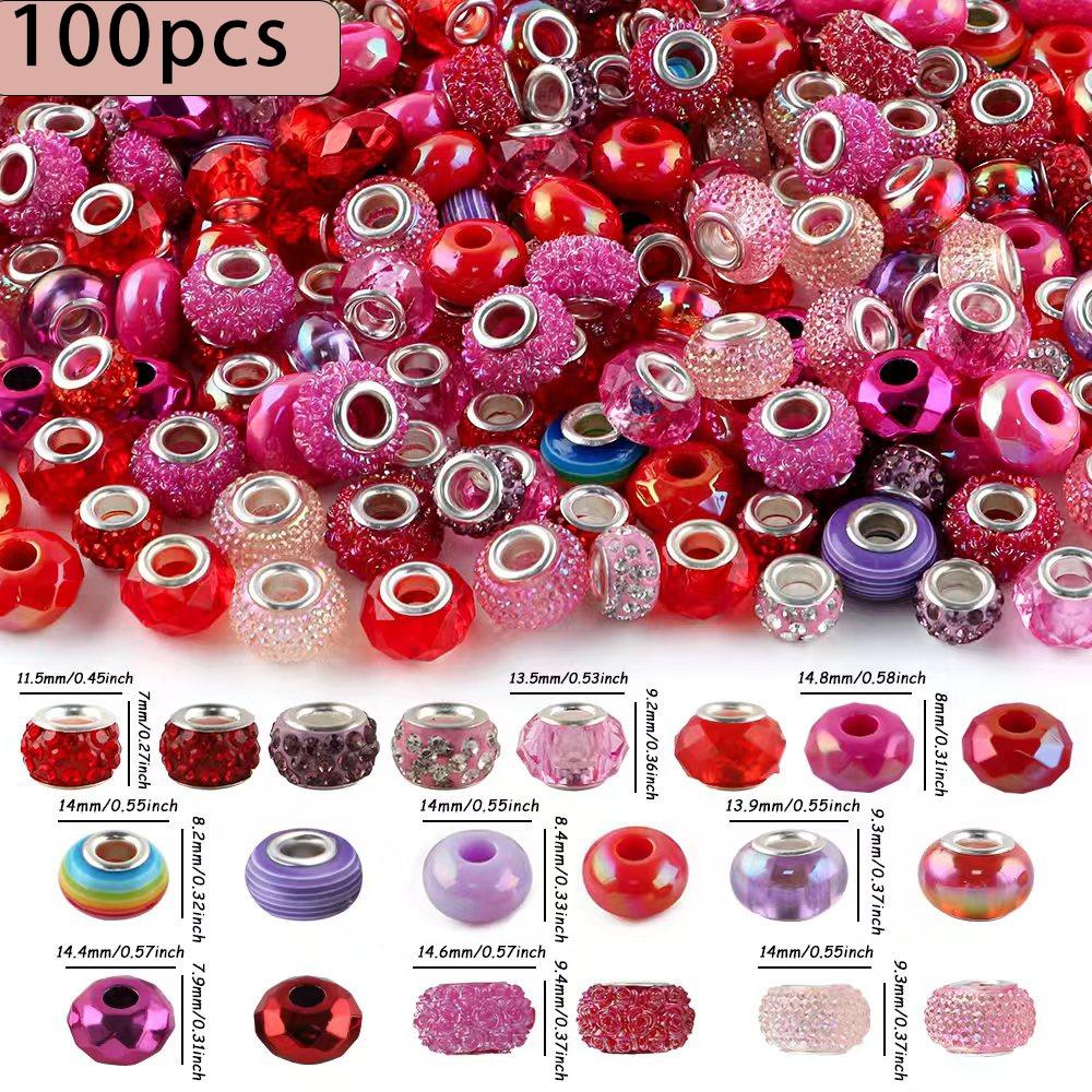 100pcs Mixed Acrylic Flatback Beads, Bead Assortment, Multicolor, Various Sizes, Spacer Beads for DIY Crafts, Pen Chains, Keychains, Gift Accessories