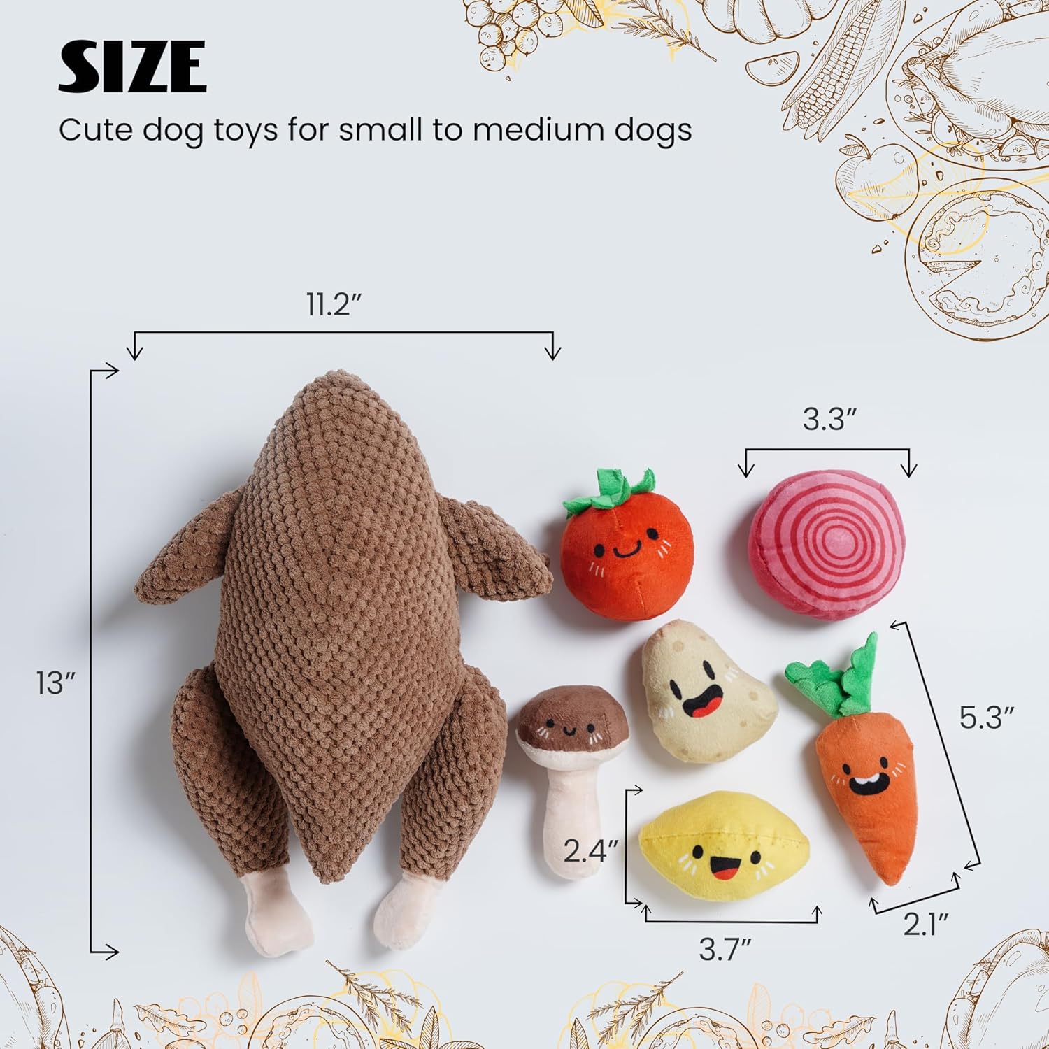 7-in-1 Thanksgiving Turkey Dog Toy,Big Turkey Puzzle Toy with 6 Squeaky Veggie Plush Toy, Interactive Enrichment Dog Toys for All Breeds