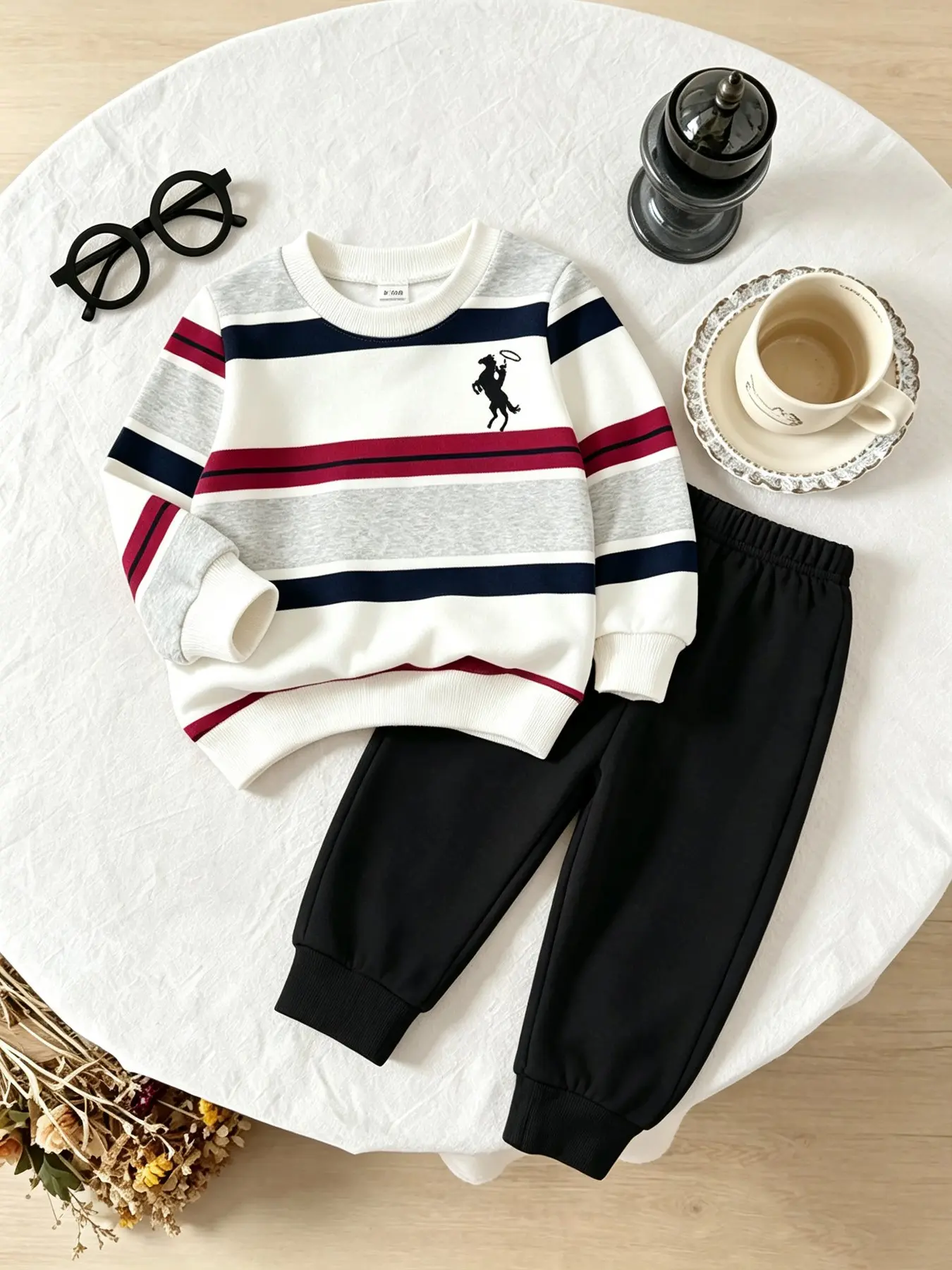 Two-Piece Boys' Striped Sweatshirt Set, Knit Set, Spring & Fall, Long Sleeve with Pants, Casual Loose-Fit, Baby Sports