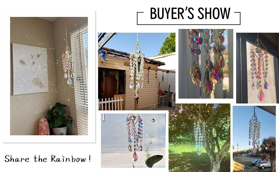 Crystal Suncatchers for Window Hanging Wind Chime Style Garden Sun Catchers with Crystals Rainbow Maker Indoor Outdoor Decor Handmade Gold Plated