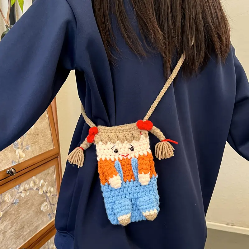 Handmade Crochet Doll Phone Pouch with Crossbody Phone Strap - Cute Kawaii Mini Purse for Women, Kidcore Look Accessory with Doll Motif, Viral TikTok Fashion Accessory, Mini Sized Products, Crossbody Bag, Purses Crossbody Bag
