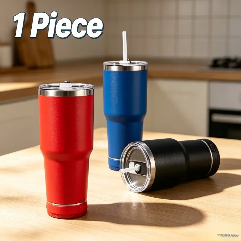 Fun 30oz Bluetooth-compatible Speaker Tumbler, 304 Stainless Steel Insulated Ice Cup with Straw, Portable Large Capacity Car Mug for Daily Use & Gift