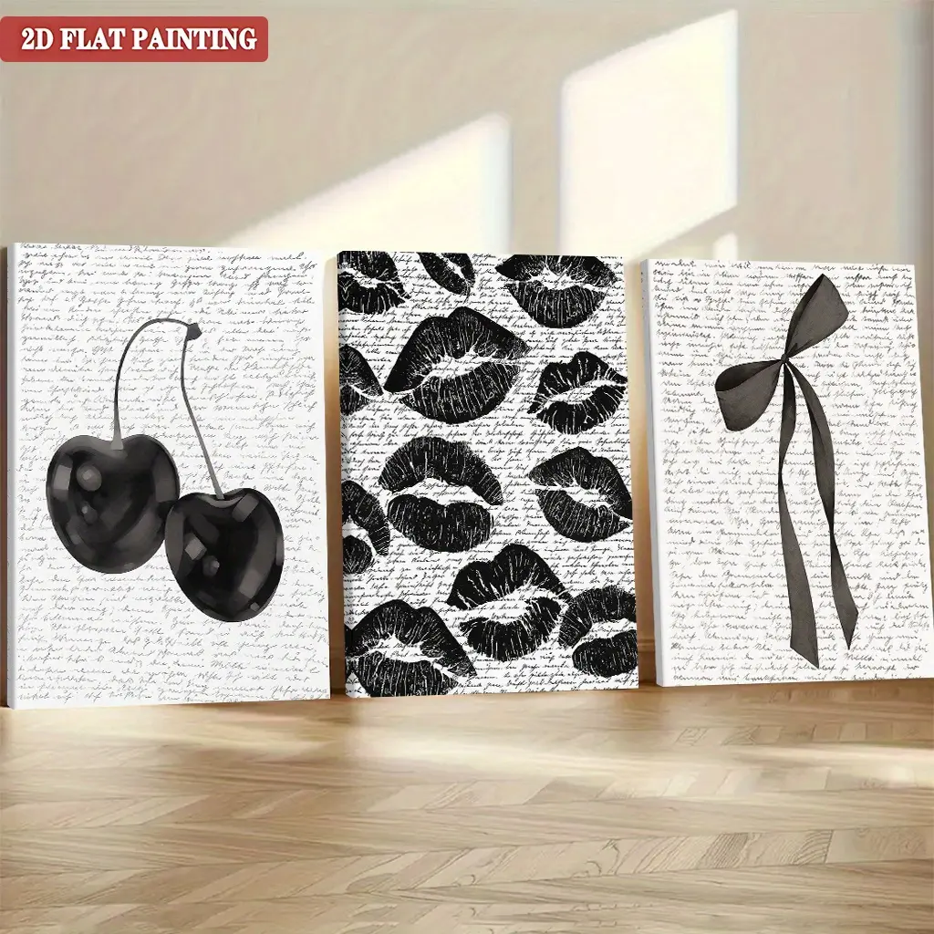 Aesthetic Decor Aesthetic DecorAesthetic Decor 2D painting - 3 framed canvas paintings. Modern black and white cherry blossom art. Unique creative wall art, suitable for living room, bedroom, office, dining room