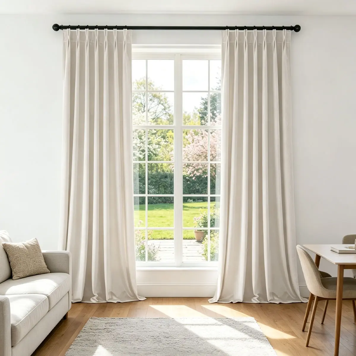 2pcs Creamy Wood Japanese Minimalist Curtain, High Light Block Soundproof Korean Pleat Floor Drapes, Living Room Master Bedroom Window Decor