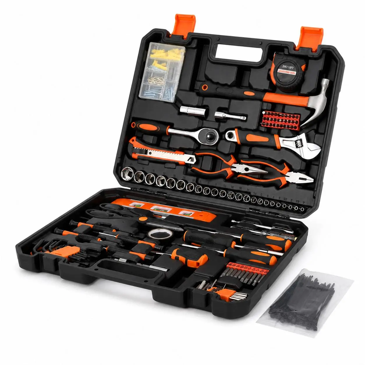 247 Piece Household Hand Tool Set, General Home & Auto Repair Tool Kit with Sockets, Screwdrivers, Pliers & Ratchets, Mixed Hand Tool Package Organized in Plastic Toolbox Storage Case