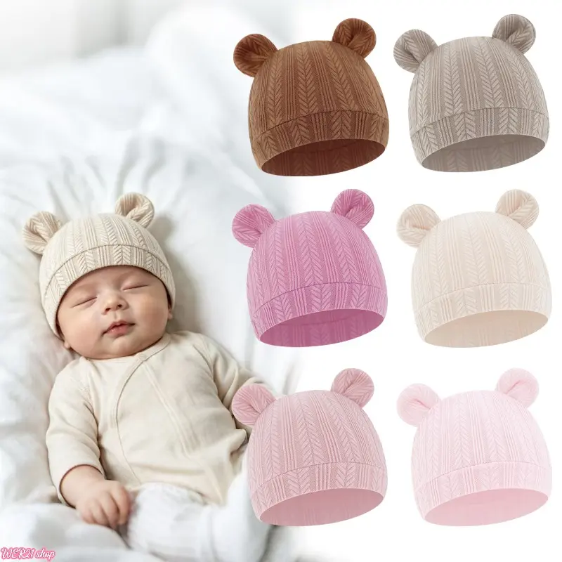 3PCS Solid Wheat Knit Newborn Beanie | Viral Spring Autumn Baby Ear Hat, Soft Stretchy Infant Knitted Cap, Lightweight Toddler Headwear for Daily Wear Baby Shower Newborn Photoshoot Infant Gift