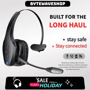 Bytewaveshop Trucker Bluetooth Headset, Wireless  with Mic,Bluetooth Headset with Dual Noise Cancelling Microphone & Mute Button, 55Hrs Working Time PC Headset for Cell Phones, Computer, Truck Driver Audio Headphone