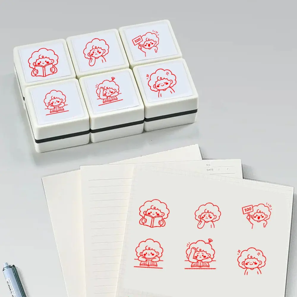Curved Pattern Self-Inking Stamp Set, Reading & Full Score Rubber Stamps, Mini Square Office Marking Stamps, for File Rating, Notebook, Calendar Decoration