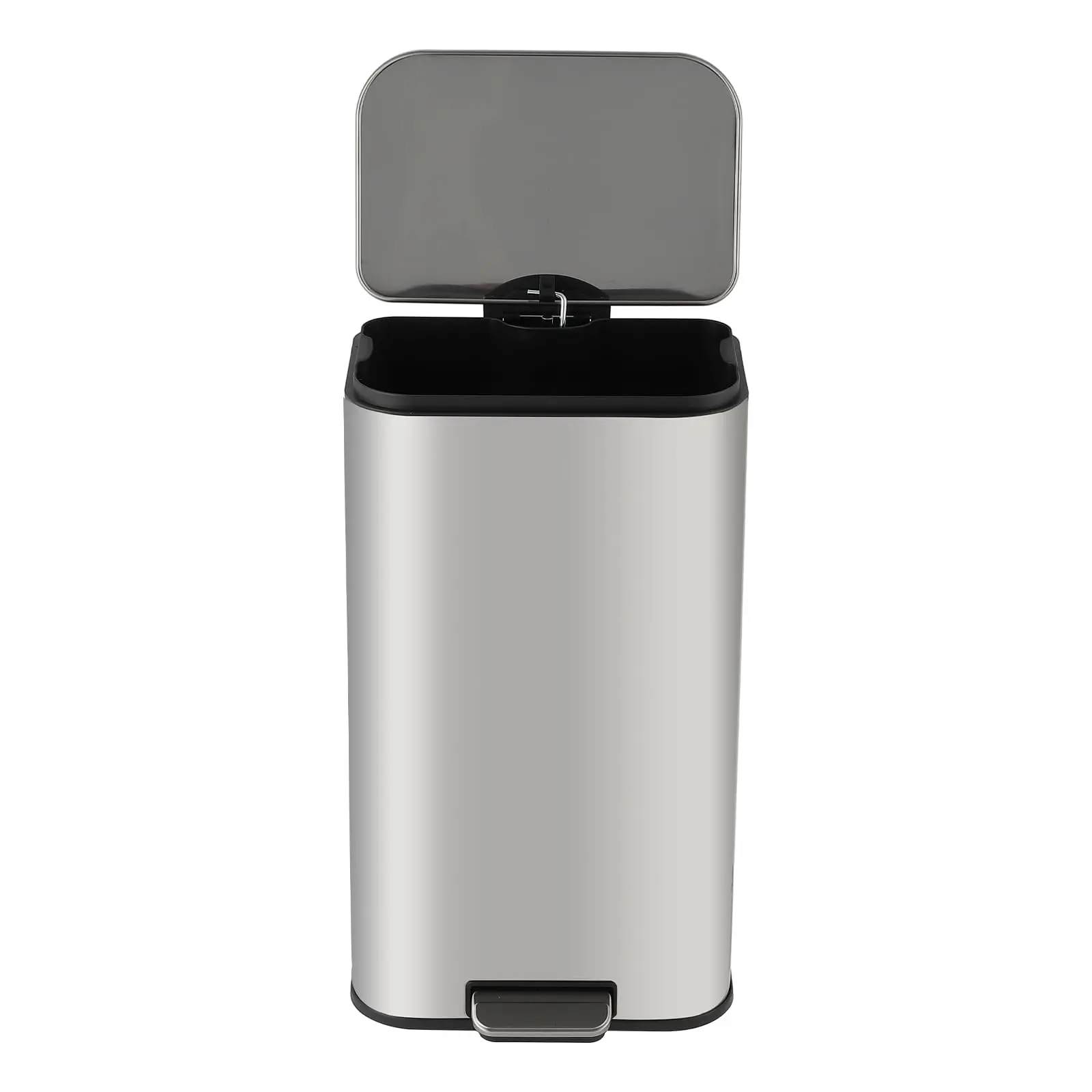 GARVEE 12L Stainless Steel Rectangular Trash Bin with Soft-Close Lid, Foot Pedal, Removable Bucket, Fingerprint-Proof, Space-Saving Design for Kitchen, Office - Silver