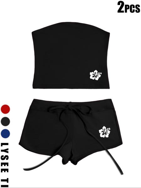 26 Valentine's Day 2PCS Women's Fashion Slimming Solid Color Flower Print Two Piece Set