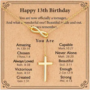 Happy 9th 10th 11th 12th 13th 14th 15th 16th Birthday Necklace Gifts, 14K Gold Plated Necklace Religious Christian Jewelry for Her 16+3 Inches