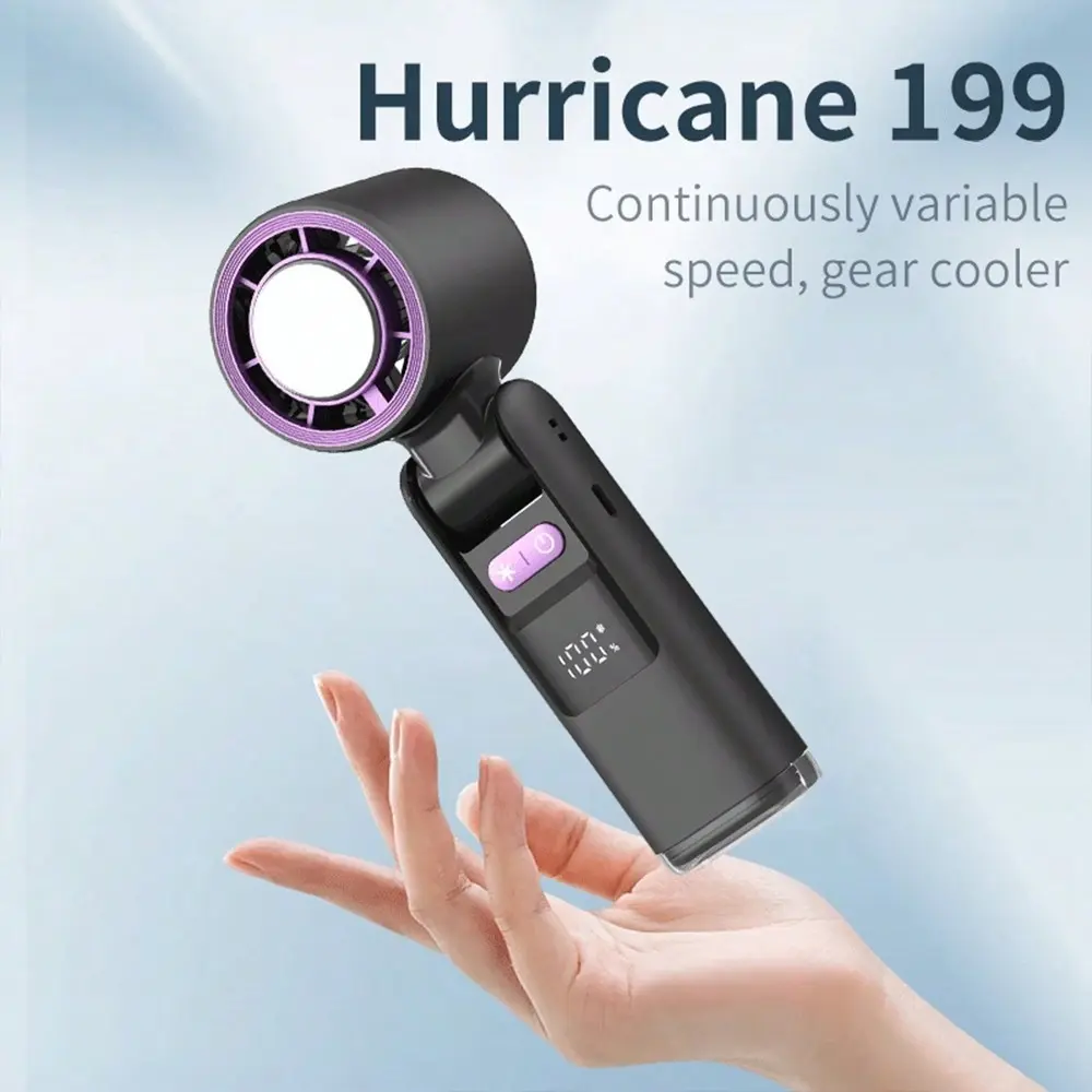 New High-Speed Ice Pack Handheld Fan, Digital Display Turbo Force 199 Modes, Foldable Cooling Fan, Portable Personal Cooler, Rechargeable Personal Fan, Cordless Rechargeable Fan