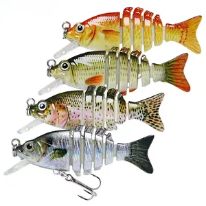 Fishing lure, equipped with BKK hooks, 3D realistic eyes, made of ABS material, 6-section design, suitable for fishing bass, trout, and barracuda, ultra-sharp treble hooks, realistic fishing bait