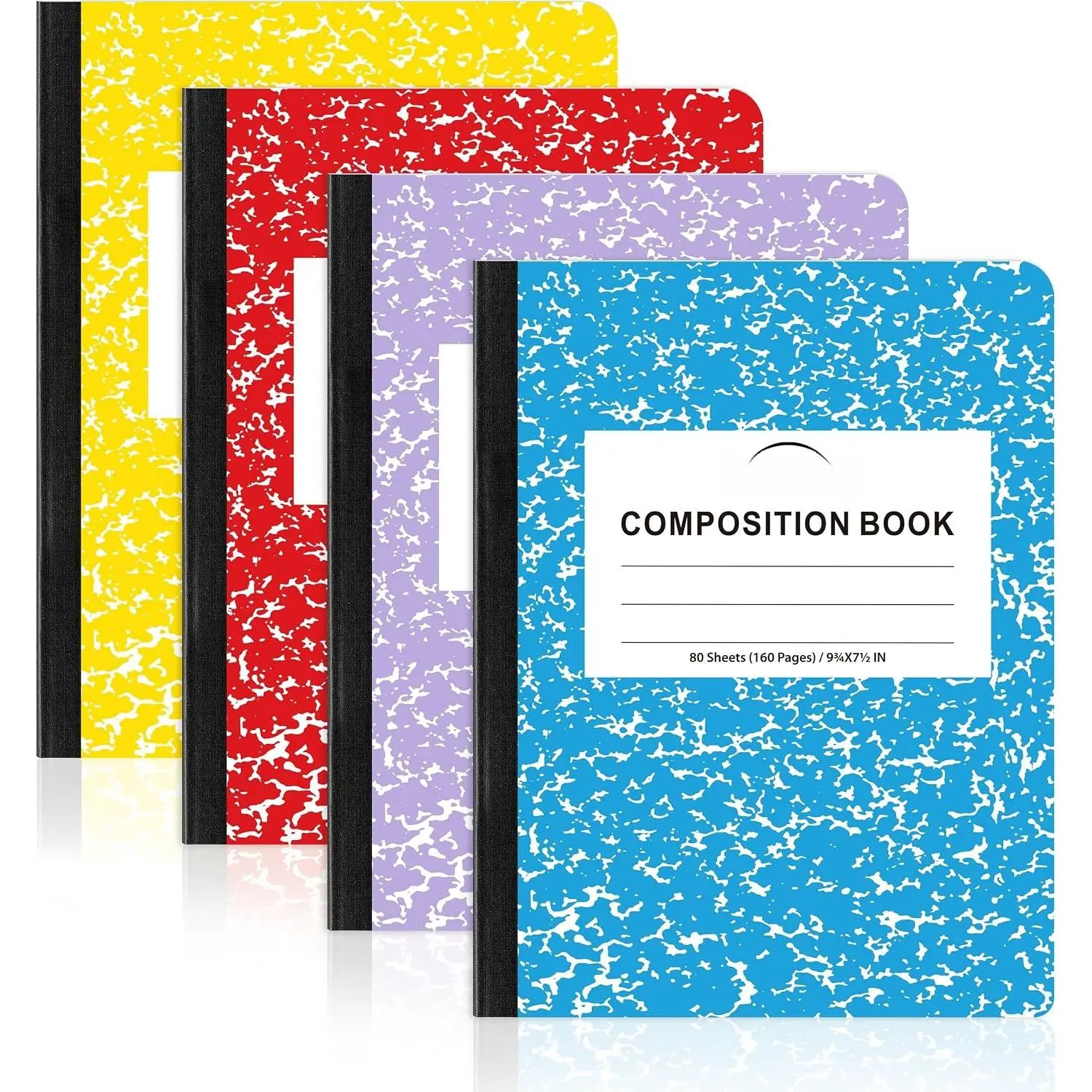 Composition Notebooks 4 pack, Wide Ruled Notebook Paper, 9 3/4" x 7 1/2", 80 Sheets/160 Pages, Aesthetic Marble Composition Notebook for School & Office Supplies (4,  Colors)