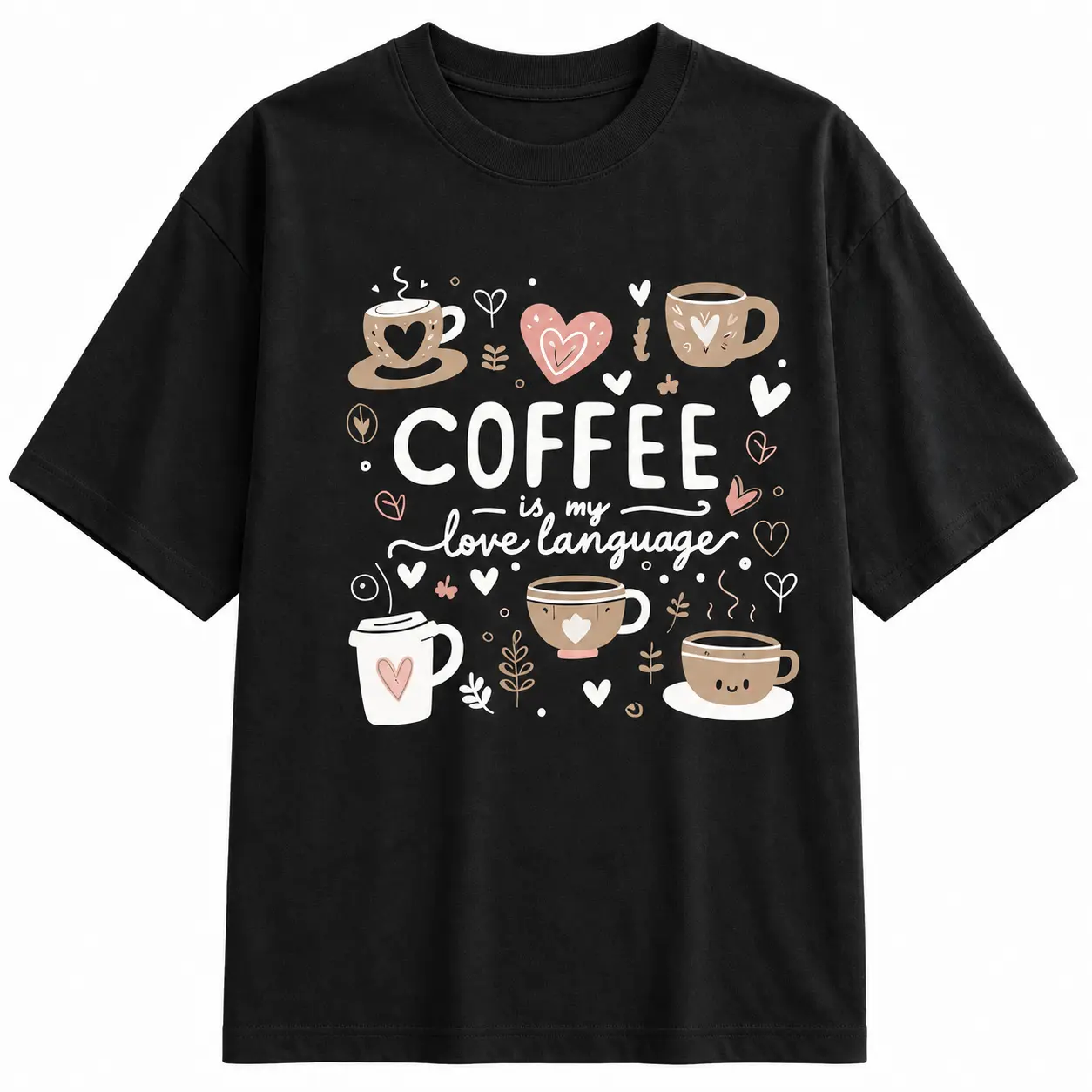 Women's 100% Cotton Regular Fit Round Neck Short Sleeve Graphic T-Shirt - Red, Cute Coffee Cup Heart Slogan Print, Breathable Loose Casual Summer Daily Top for Coffee Lovers