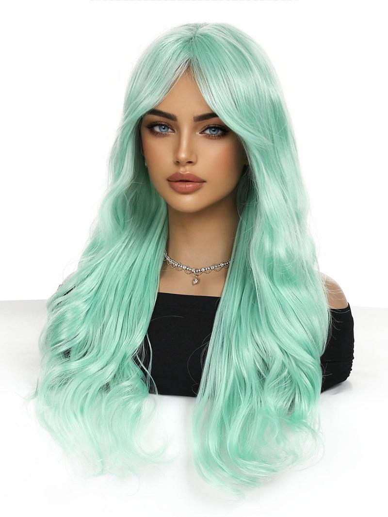 26 Inch Mint Green Long Curly Wigs for Women, Gorgeous Fluffy Wigs with Blunt Bangs, Synthetic Full Machine Wigs for Party, Daily Use 26 Inch Mint Green Long Curly Wigs for Women, Gorgeous Fluffy Wigs with Blunt Bangs, Synthetic Full Machine Wigs for Party, Daily Use