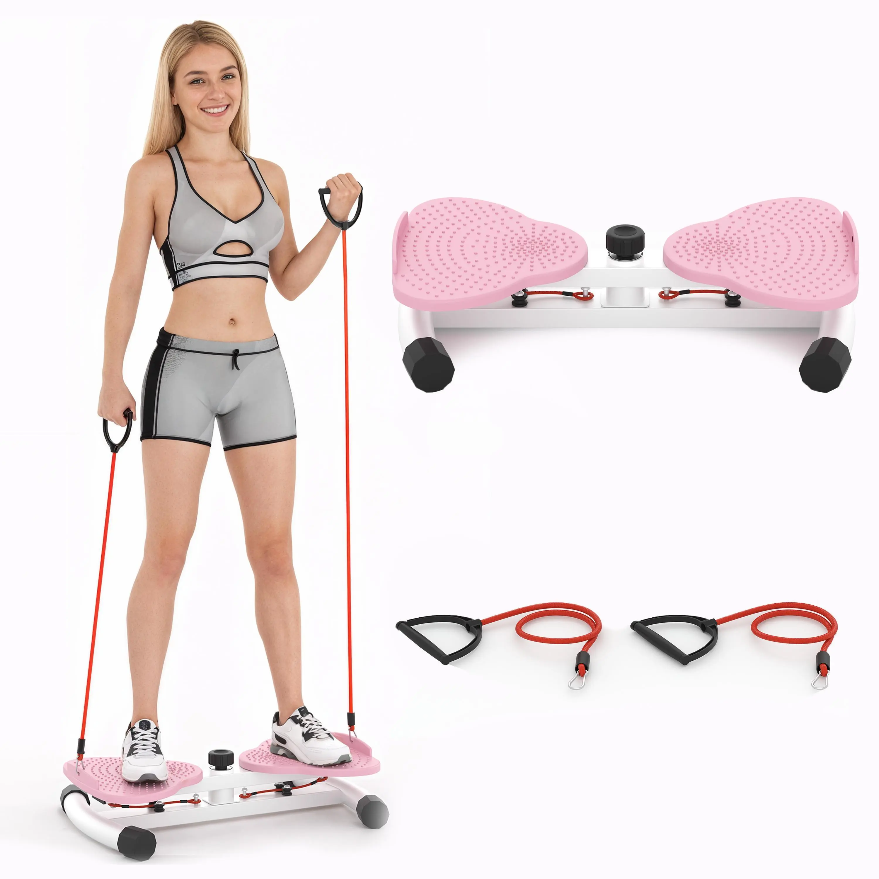 Homhut Women's Waist Twisting Board with Loop Resistance Bands - Indoor Fitness Machine, Adjustable Abdominal Exerciser, 300 lbs Capacity, Compact Design, Silent Portable Abdominal Workout Gear for Core Workouts