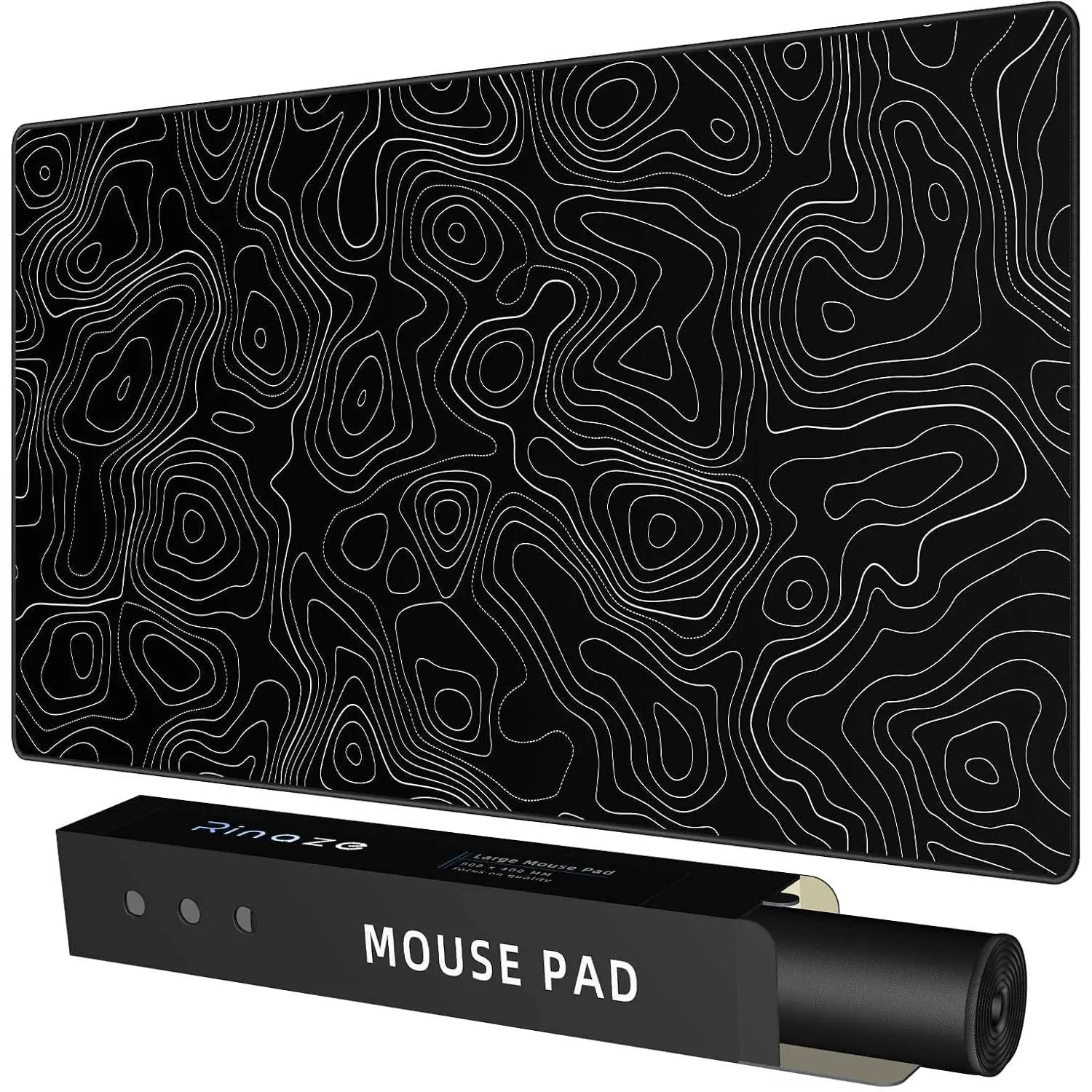 Gaming  Pad with Black Topographic, XXL Mousepad, Big  Mat Desk Pad, Non Slip Keyboard Pad for Gaming  Laptop PC Office Desk Accessories