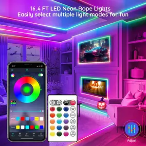 RGB LED Neon Rope Lights with App & Remote Control, 5V USB Music Sync Flexible Light Strip, Whimsical & Funky Decor for Bedroom & Chill Room