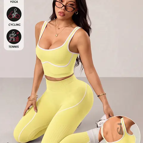 Women's 2 Piece High Waist Tummy Control Sportswear Set, Yoga Active Wear, Sports Vest and Tight Pants for Fitness and Daily Workouts