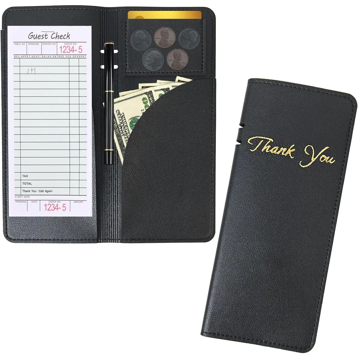 Restaurant Check Presenter Leather Guest Order Server Book Organzier with  Pocket Card Bill Holder Checkbook Presenter Restaurant Servers Books for Waitress Waiter