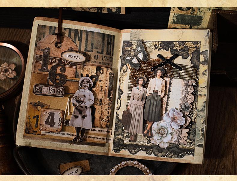 220 sheets/set, retro material pack, character theme, hard cardboard and light paper materials, creative DIY materials, handbooks and handmade materials.