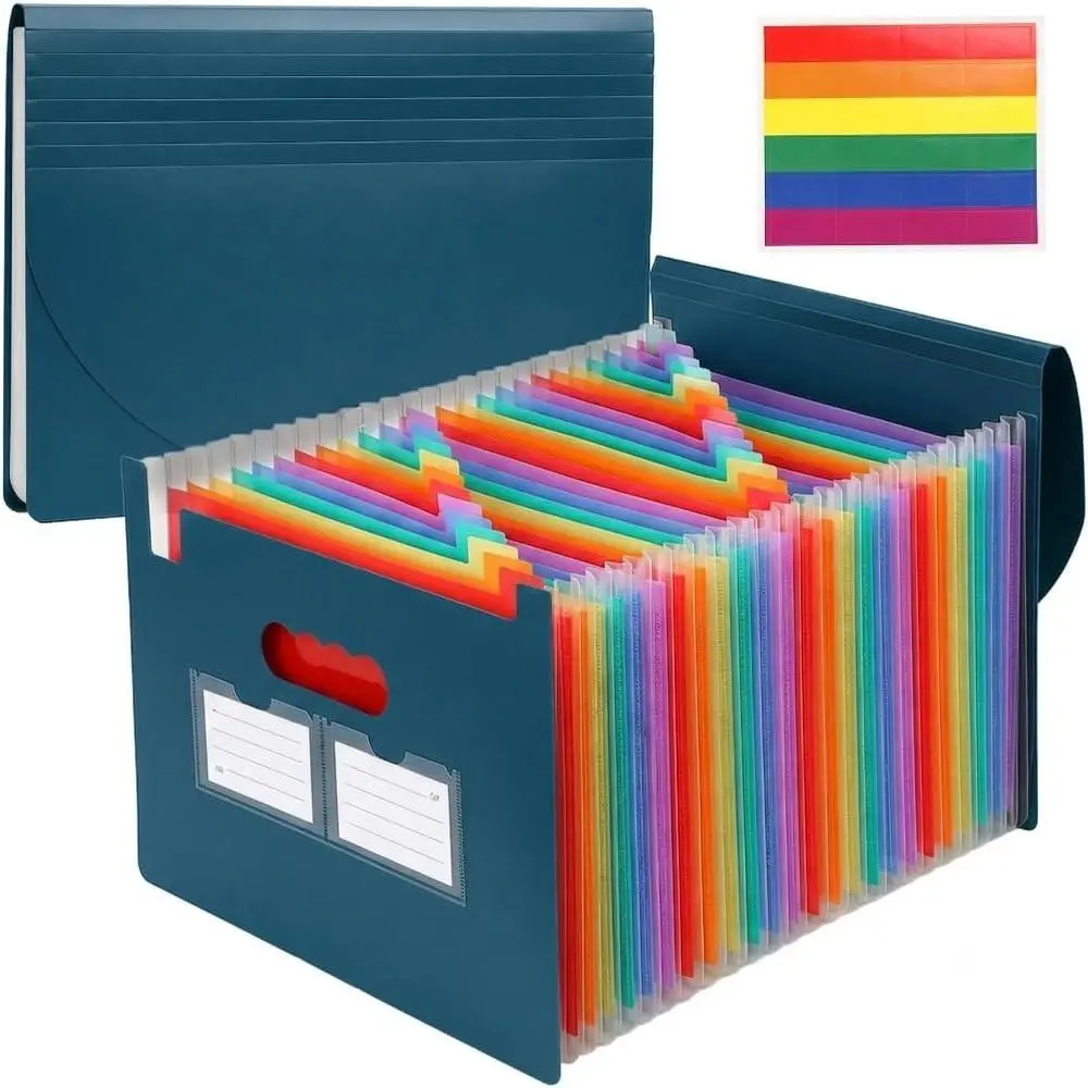 13 Pockets Accordion File Organizer, Portable Expanding File Folder with Cover Labels Black Desktop Document Holder Letter A4 Paper Bill Receipt Storage for Student Teacher Office  School Supplies
