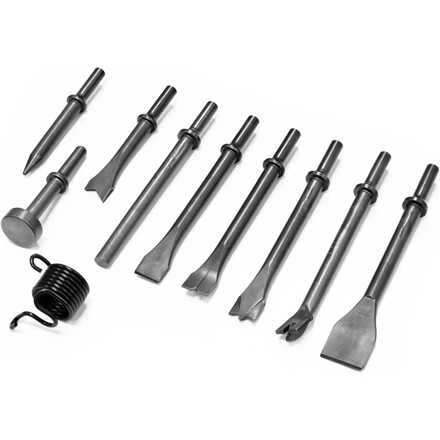 10Pcs Air Hammer Bits Set, Pneumatic Chisel Tools with Spring, Air Hammer Punch Chipping Bits  Tile Masonry Concrete Stone Demolition