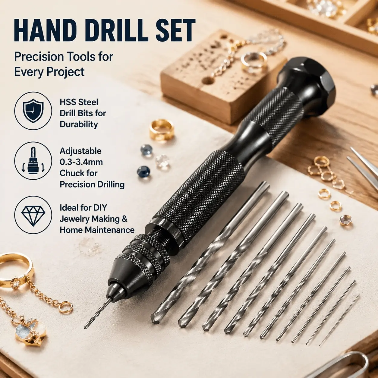 11-in-1 Mini Hand Drill Set: 26PCS Keyless Chuck Precision Tools for Model Building, Jewelry DIY & Repair | Slip-Resistant, Durable & Portable Rotary Tool for Efficient Drilling on Multiple Materials Hand Drill Supplies