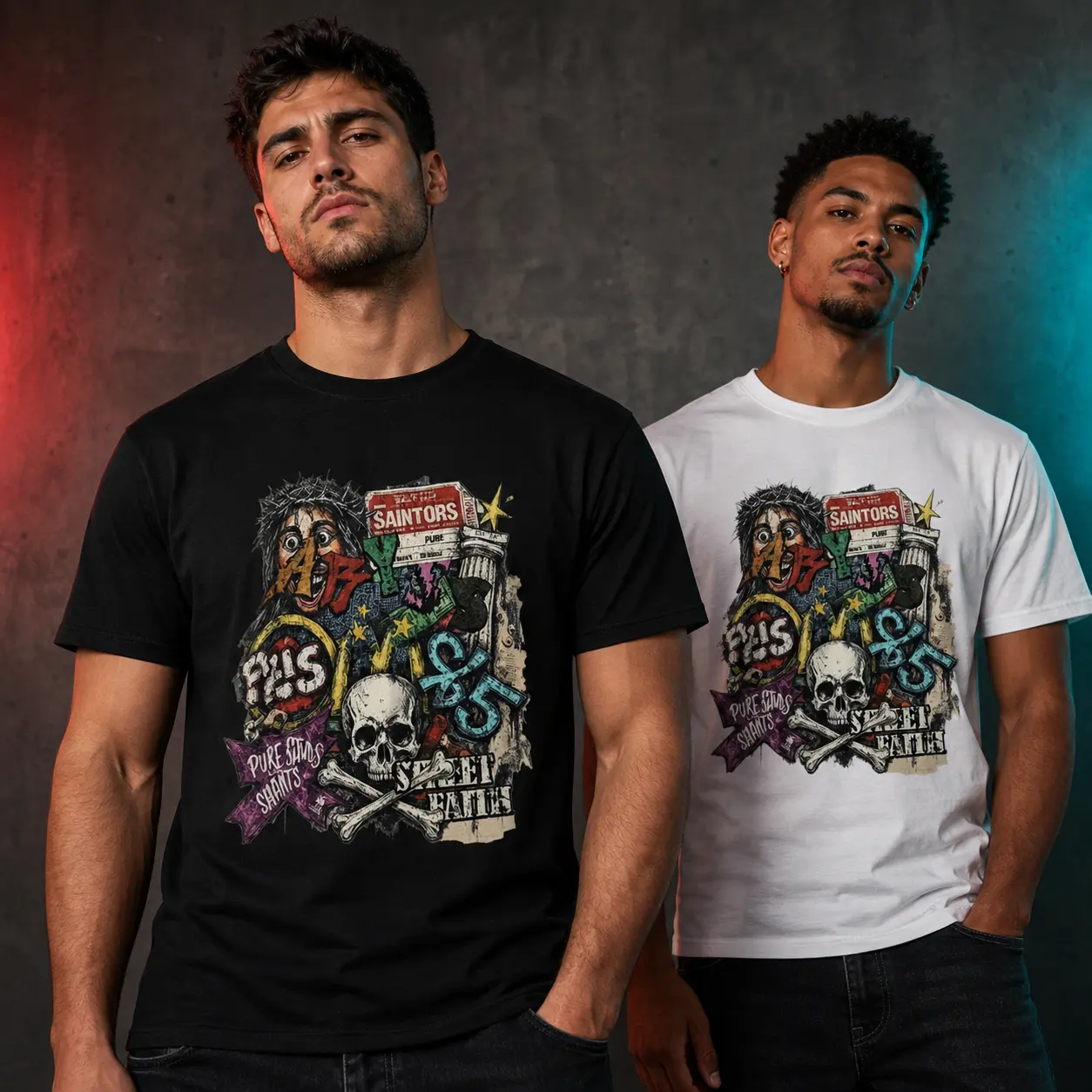 Men's Vintage Graffiti Skull Graphic T-Shirt - Punk Collage Hip Hop Streetwear Menswear Tee, Soft Breathable Cotton Crew Neck Short Sleeve Casual Urban Top, Joggers-Matching Casual Tee, Cold Machine Wash, Tshirt,clothing,mother,soccer