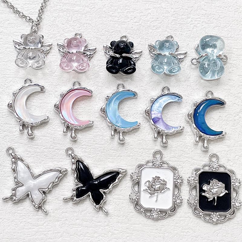Alloy Sweet Jelly Color Bear Moon Butterfly Pendant DIY Handmade Jewelry Bracelet Necklace Bead Accessories