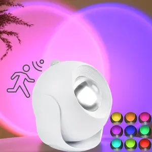 Magnetic Induction Sunset Lamp, 11 Color Changing RGB LED, Button Control, USB & Battery Powered, 350° Rotating Night Light, Bedroom Decor