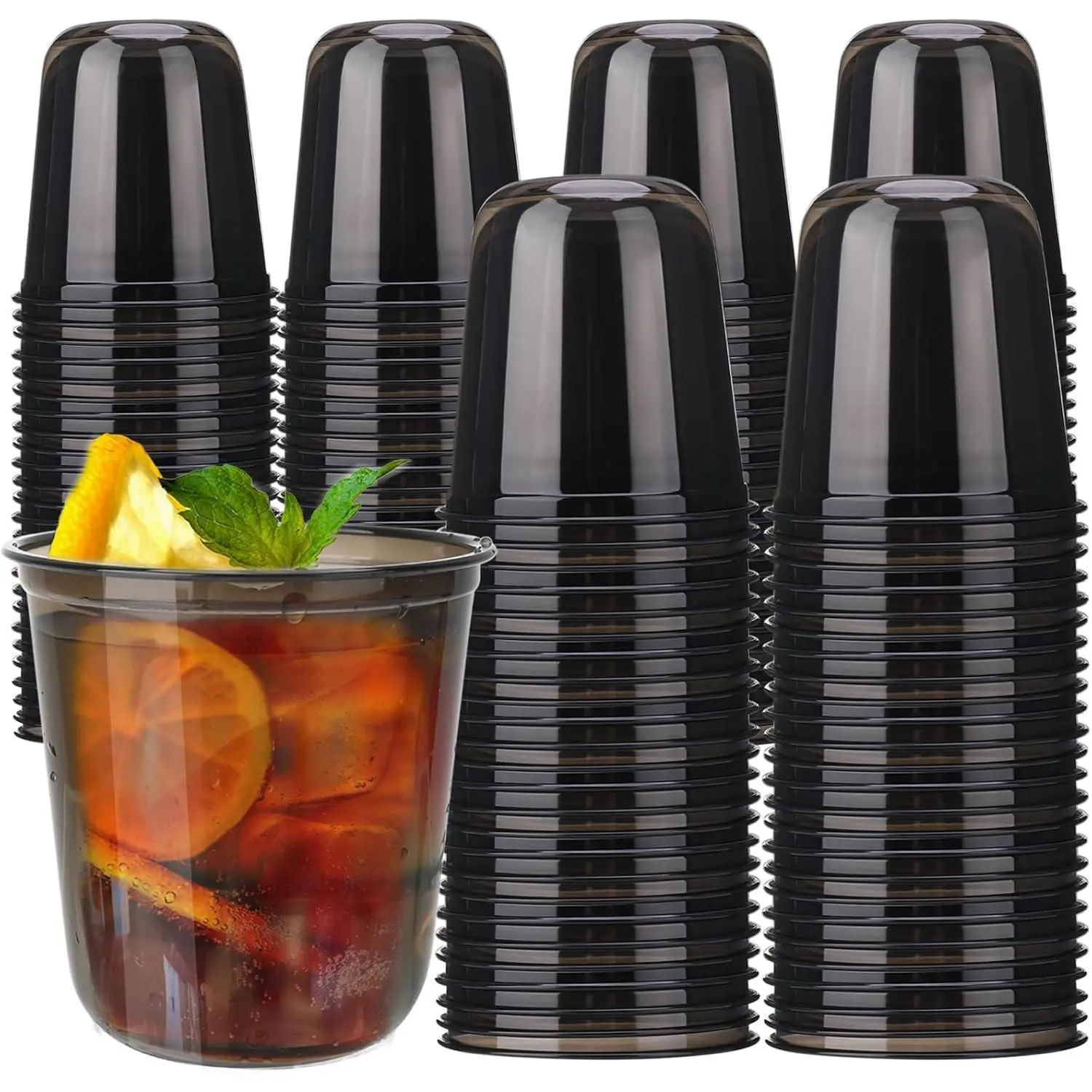 100 count 12oz Disposable Stemless Glasses, Disposable Drinking Cups,Cold Party Clear Plastic  Glasses for Parties Birthday,Wedding,Meeting,Christmas Party Supplies. (Black)