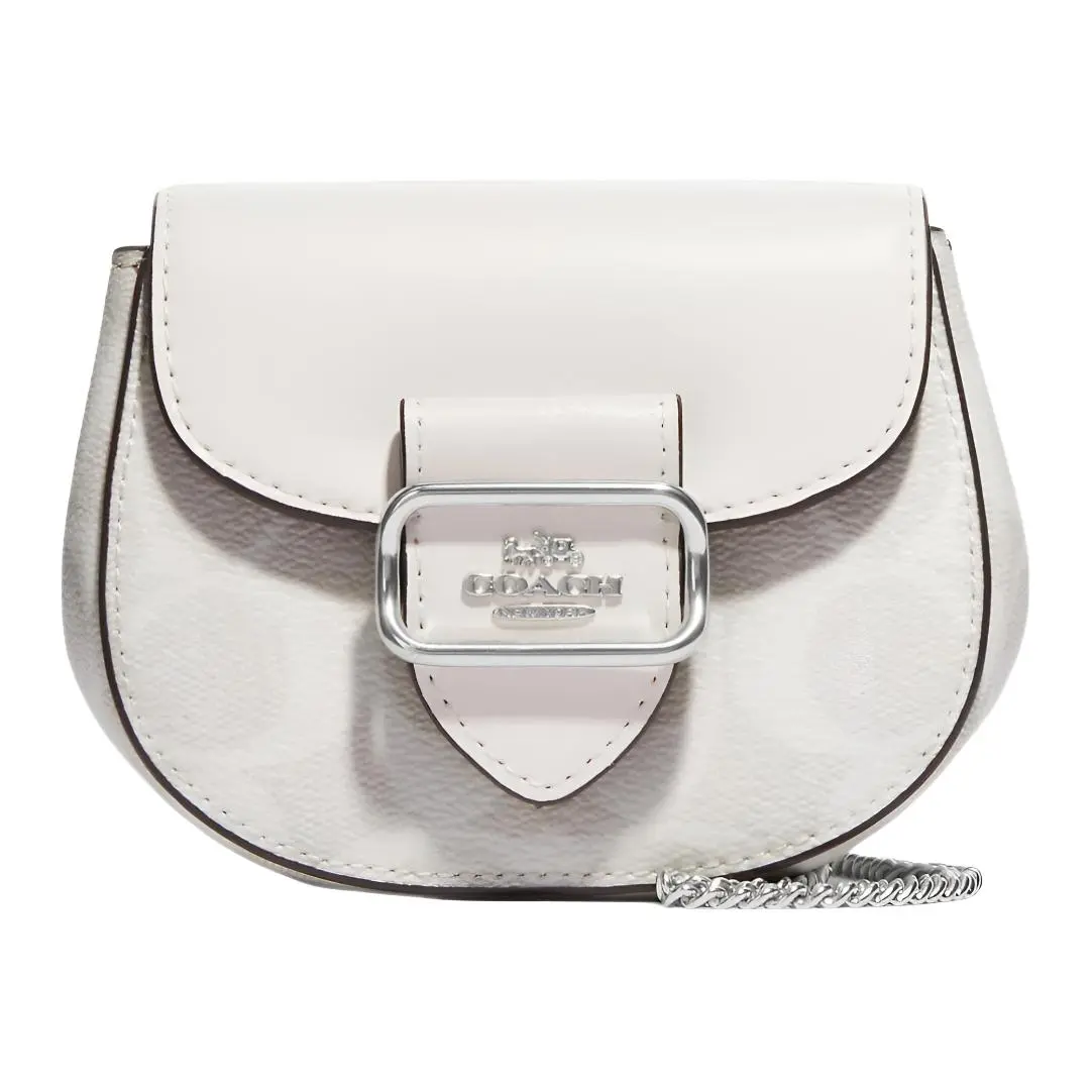 COACH Morgan 13 Classic Monogram Multi-Compartment Saddle Bag for Women, Crossbody/Shoulder Style, White