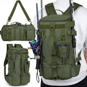 Adventure Tackle Backpack, Solid Water-Resistant Organizer with Rod Holder for Outdoor Hiking and Fishing Gear Supplies, Outdoor Fishing Supplies