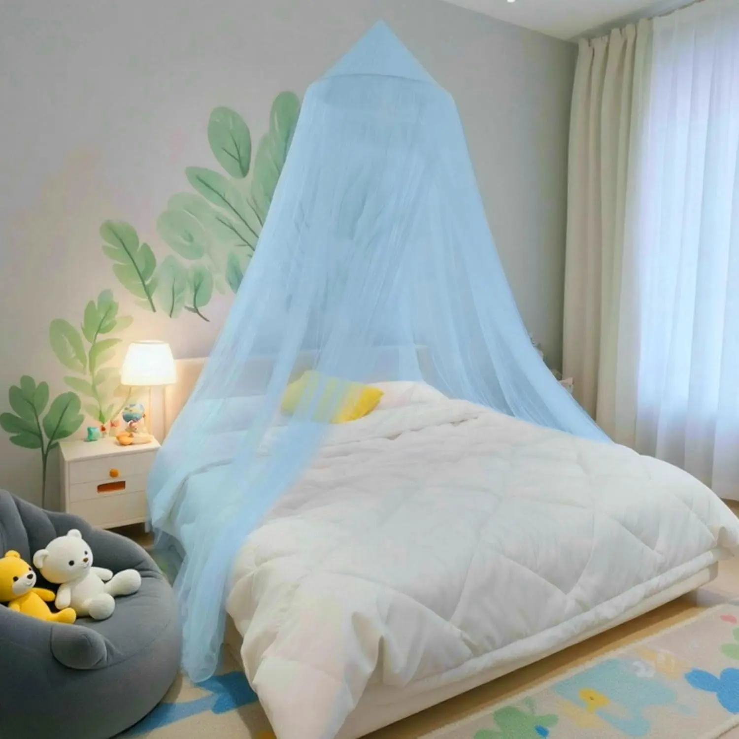 Bed Canopy Mosquito Net, Bed Canopy for Girls Room Decor - Insect Protection Hanging Canopy for Adults, Babies, Outdoor Camping, Blue/Single Door