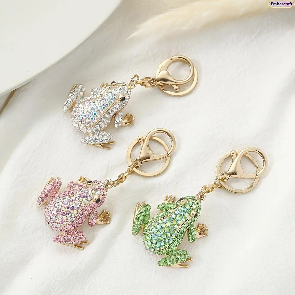 Hollow Frog Animal Head Zinc Alloy Pendant with Colored Crystals - Stylish Keychain, Car Key Accessory, DIY Gift for Loved Ones, Animal Head Pendant Keychains