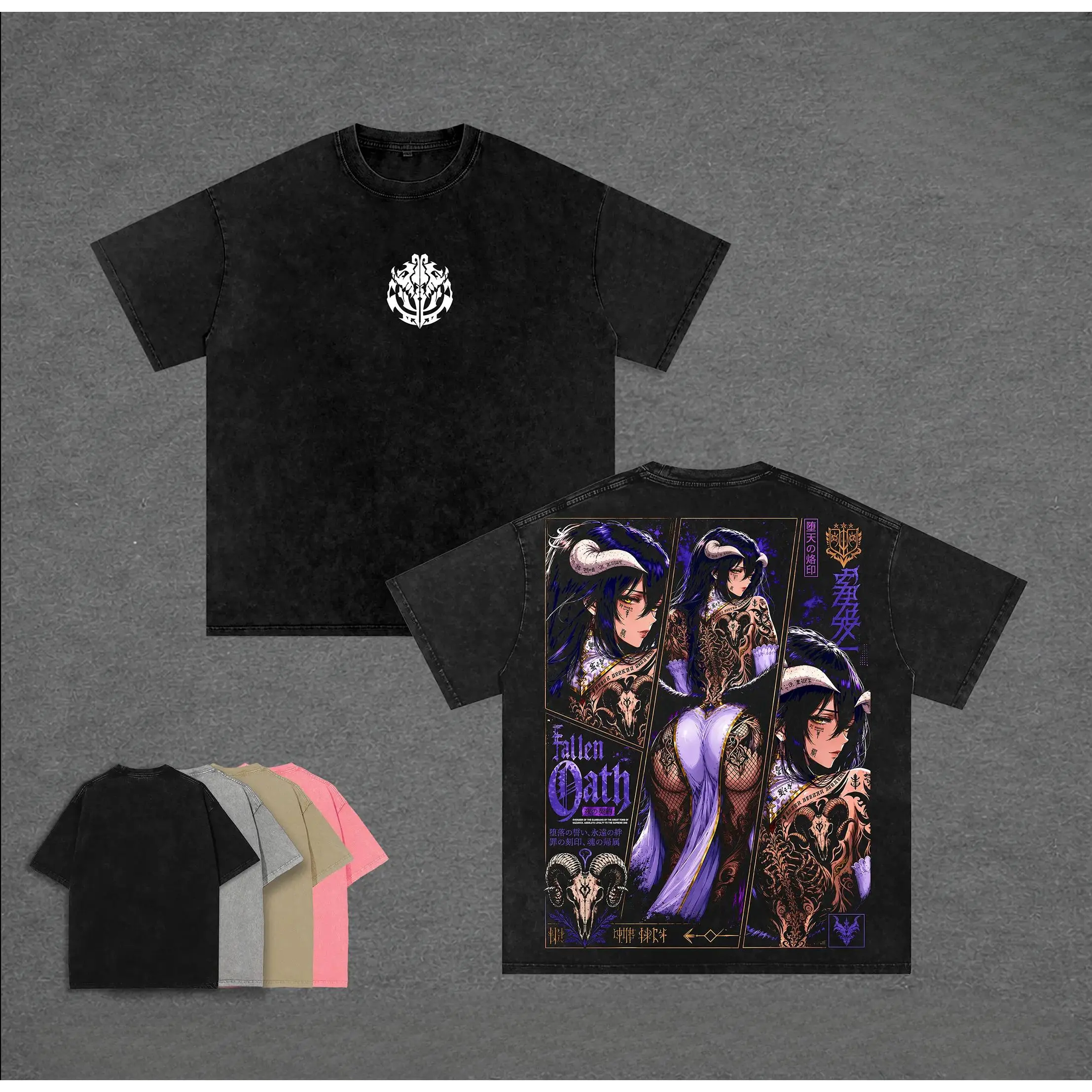 Albedo Succubus Graphic Tee Vintage Washed Shirt Unisex Streetwear Overlord Anime Tee Waifu Tee Overseer Of The Guardians T-Shirt Gift for Anime Lovers Overlord Fans comfy cotton anyone casual menswear apparel top everyday tshirt