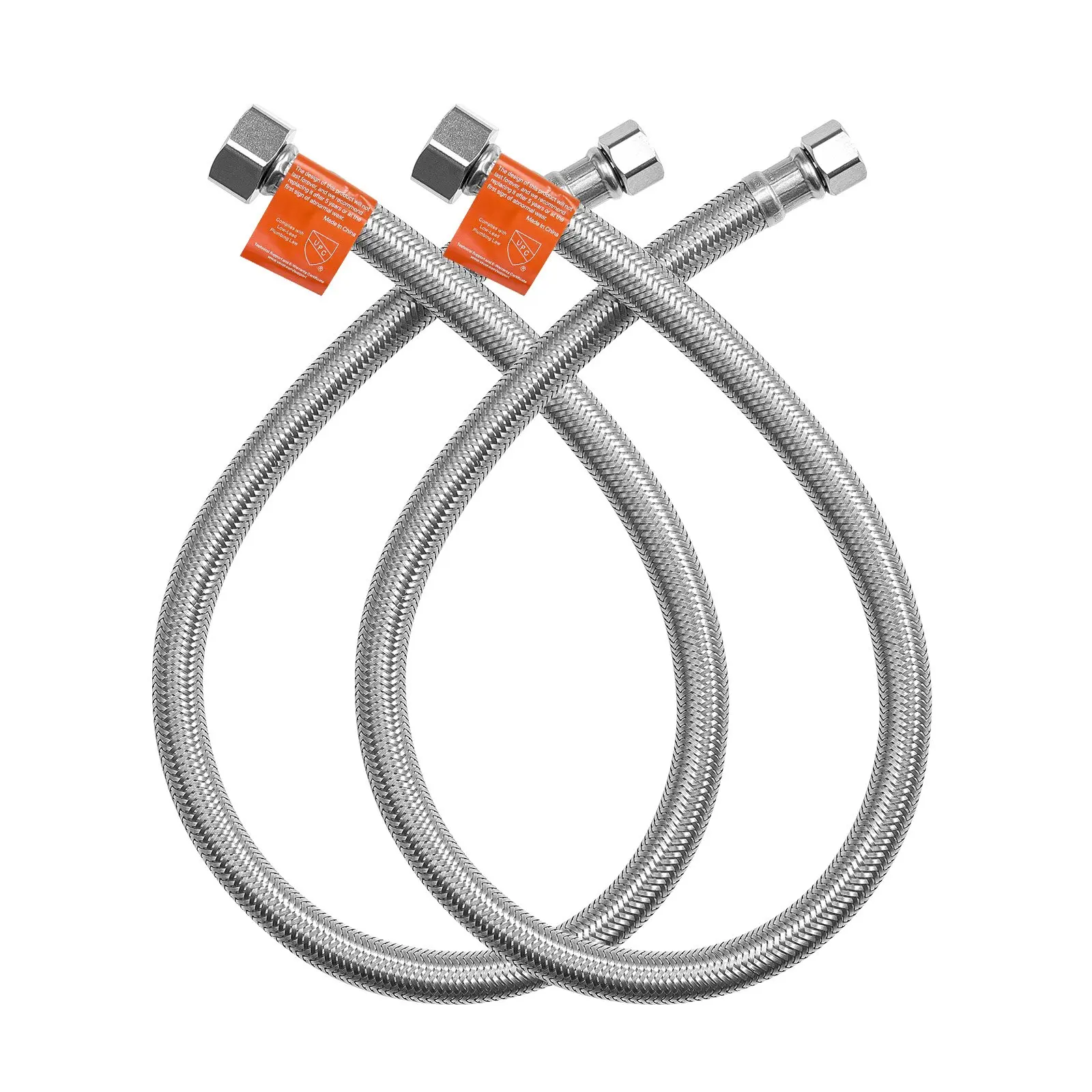 VEVOR Faucet Hose Connector, 24-Inch Length, 3/8 Inch Compx 1/2 Inch FIP 2-Pack Braided Stainless Steel Faucet Supply Line, Faucet Hose Connects Kitchen Bathroom Sink to Water Supply, Certified Safe