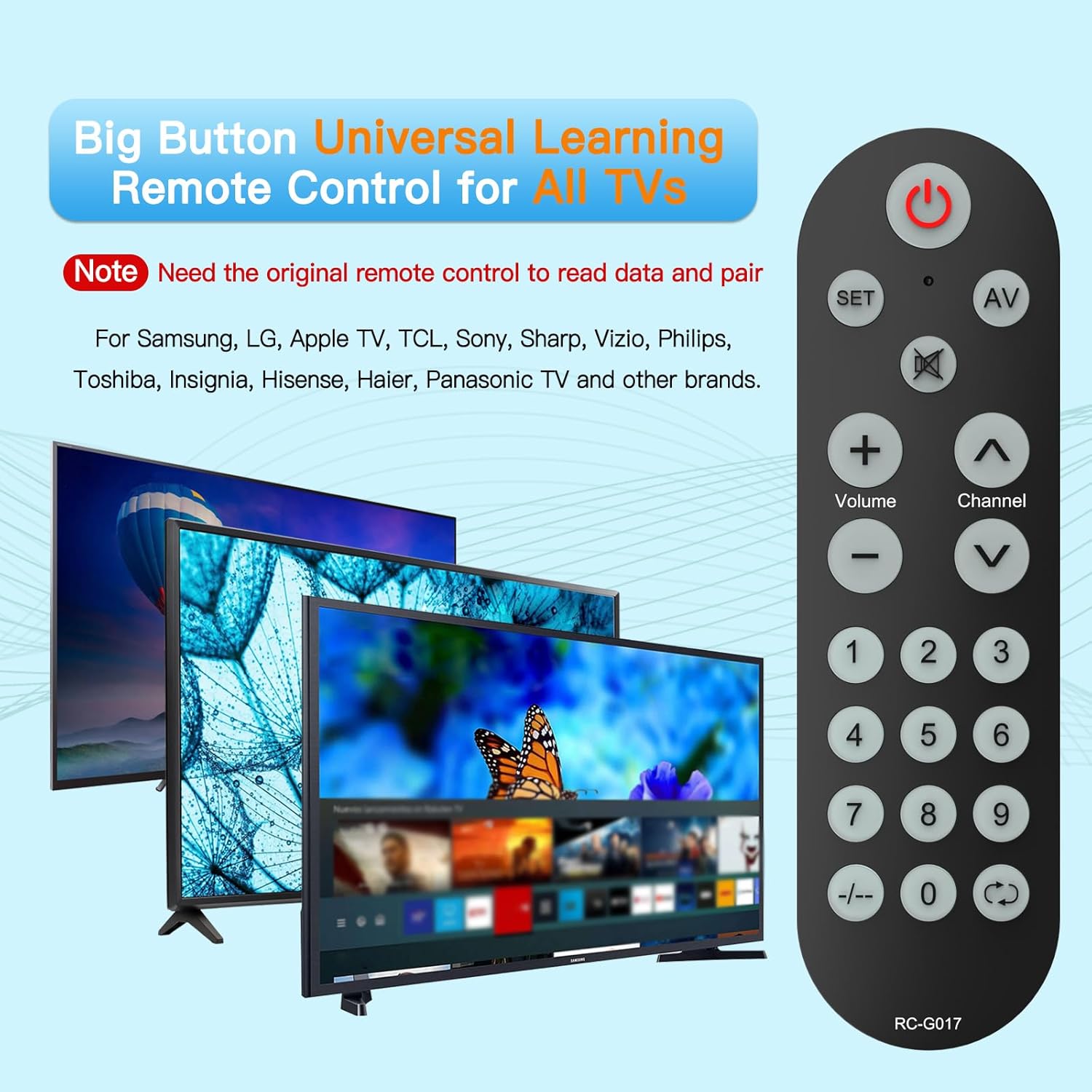 Big Button Universal Remote Control for  of TVs, Universal TV Remote Control for , Learning Remote- Easy to Use