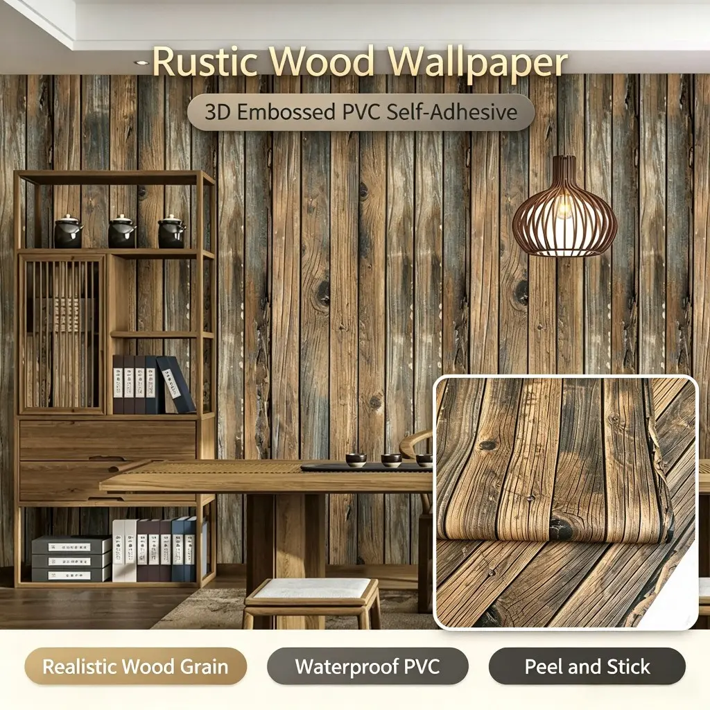 Retro Brown Wood Grain Self-Adhesive Wallpaper – Waterproof Peel and Stick Contact Paper for Kitchen Cabinets, Countertops, Furniture, and Walls, Stain Resistant Removable Vinyl Wrap for Home Renovation (17.7" x 118")