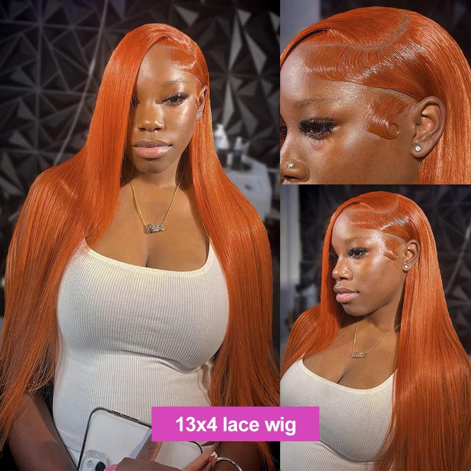 Bling Hair Orange Ginger Straight Lace Wigs Human Hair 13x6 13x4 HD Lace Frontal Wig Loose Wave 30 32 Inch Colored Brazilian Transparent Lace Wig for Women Pre Plucked 180% Density