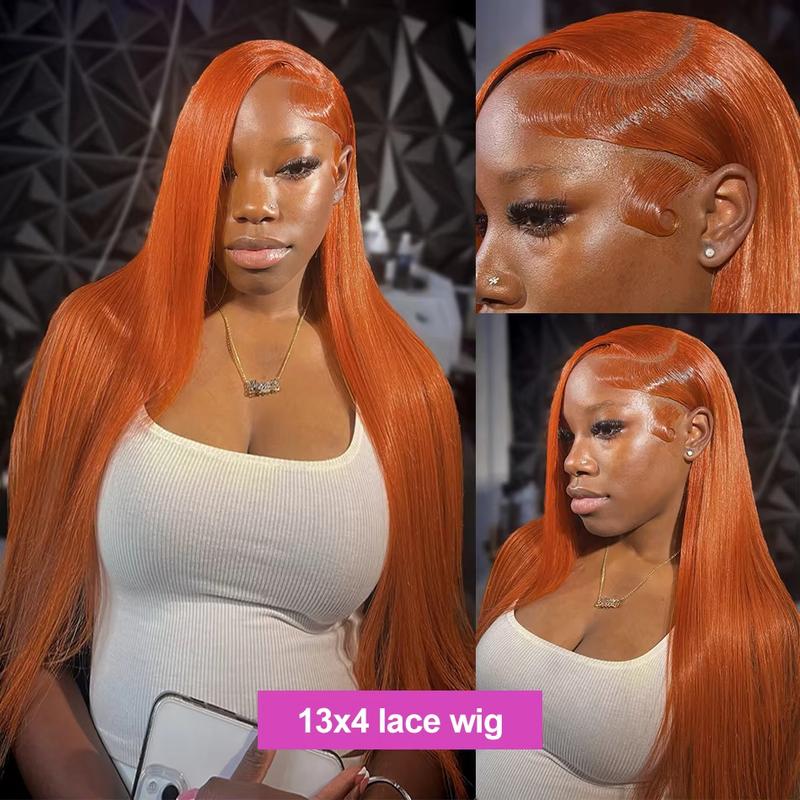 Bling Hair Orange Ginger Straight Lace Wigs Human Hair 13x6 13x4 HD Lace Frontal Wig Loose Wave 30 32 Inch Colored Brazilian Transparent Lace Wig for Women Pre Plucked 180% Density