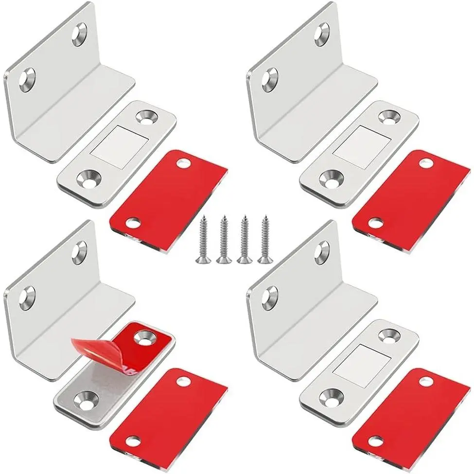 4 Pack Ultra Thin Cabinet Magnetic Catch, L-Shaped Adhesive Door Drawer Magnets, Magnetic Closures for Kitchen Wardrobe DoorsGift