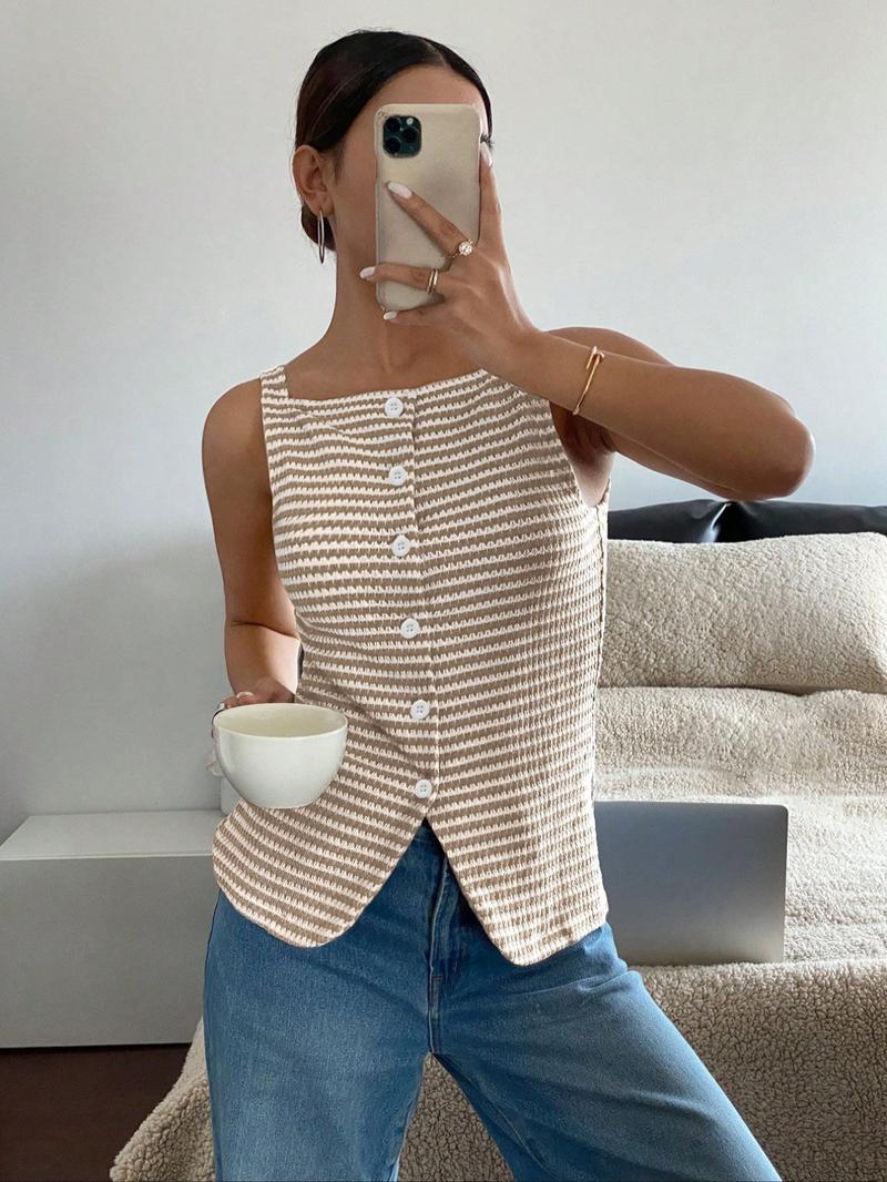 Women's Button Vest Jacket, Elegant Casual Sleeveless Top for Daily Wear, Ladies Clothes for Summer