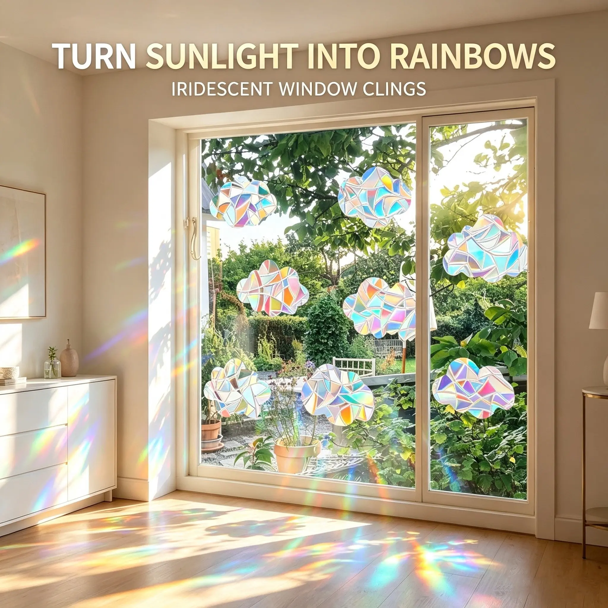 Rainbow Window Film, Iridescent Decorative, No-Glue Static Cling, Easy Installation, Perfect for Home & Apartment, Enhances Aesthetic Appeal