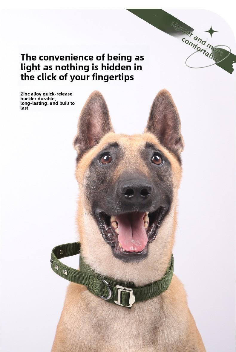 Heavy Duty Tactical Dog Collar with Leash, Reinforced Rivet Anti-Pull Collar for Large Dogs, Welded D-Ring, Quick-Release Zinc Alloy Buckle, Double Layer Nylon, Adjustable Padded Handle for Training Walking, Extra Strong Pet Collar for Big Breeds