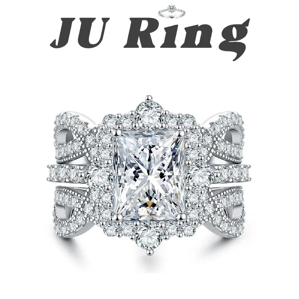 #81 (Radiant Cut) 4 ct S925 Sterling Silver Lab-Grown Moissanite VVS1 D Main Ring Gifts for Women Stacks Engagement Wedding Rings Bridal Rings
